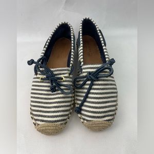 Sperry Stripe Navy White Espadrille Flats Shoes Sz 7.5